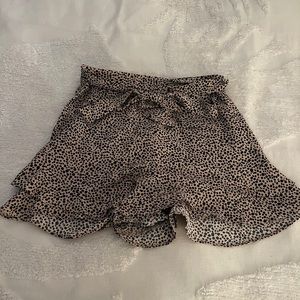 Beige Ruffled Tie Front Shorts